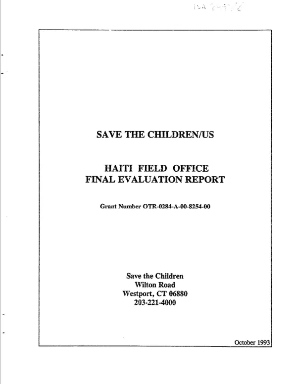 Save the Children/US Haiti field office final evaluation report, grant number OTR-0284-A-00-8254-00
