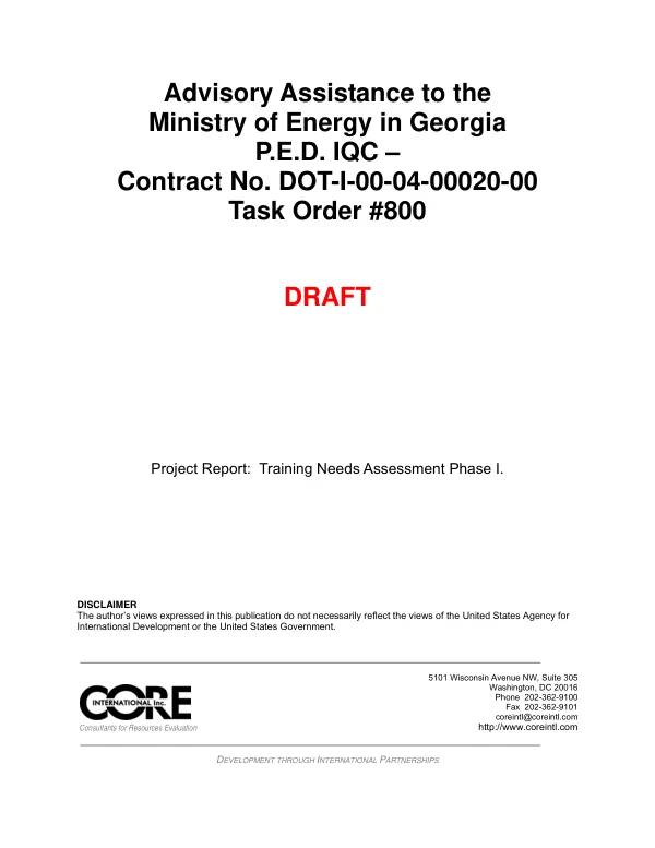 Draft : project report -- training needs assessment phase I