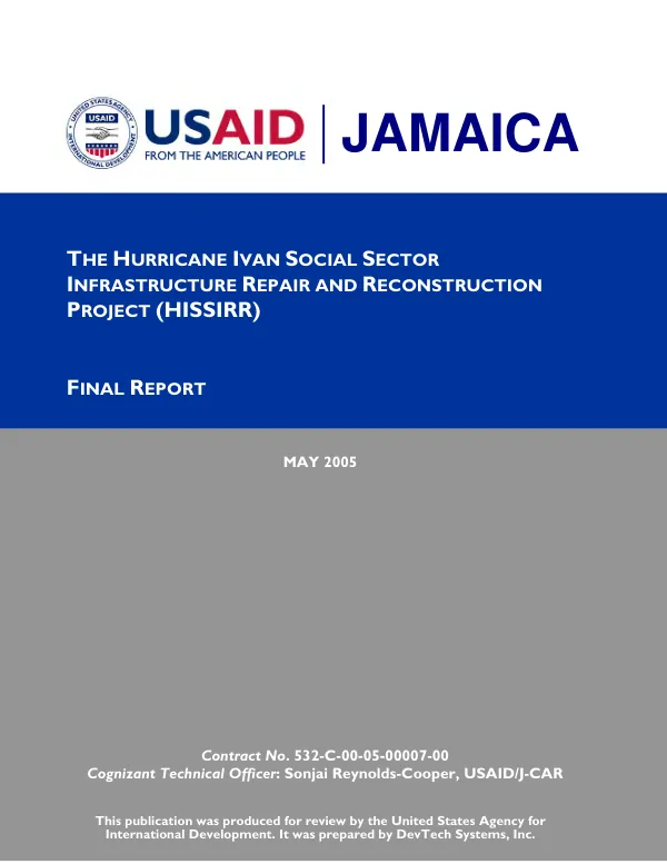 The Hurricane Ivan social sector infrastructure repair and reconstruction project (HISSIRR) : final report