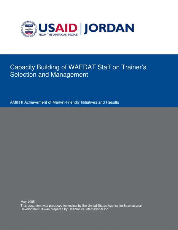 Capacity building of WAEDAT staff on trainer"s selection and management