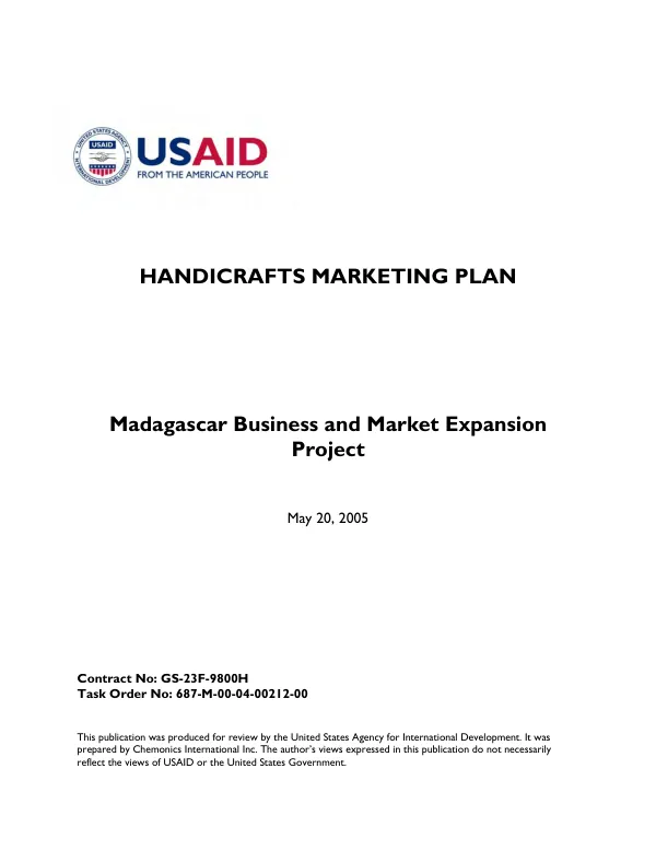BAMEX handicrafts marketing plan : deliverable for task 2 -- handicrafts marketing