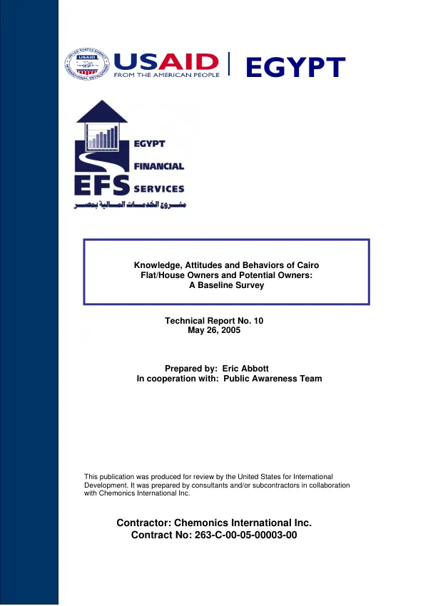 Knowledge, attitudes and behaviors of Cairo flat/house owners and potential owners : a baseline survey