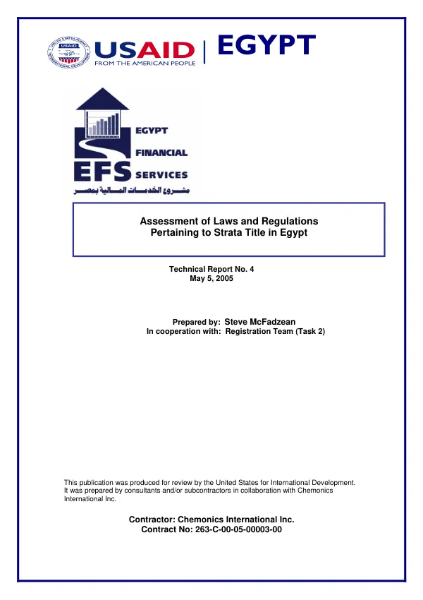 Assessment of laws and regulations pertaining to strata title in Egypt
