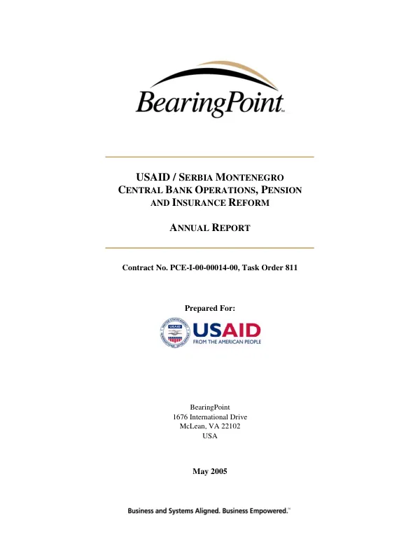 USAID/Serbia Montenegro : central bank operations, pension and insurance reform -- annual report