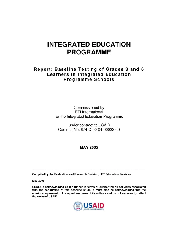 Integrated education programme report : baseline testing of grades 3 and 6 learners in integrated education programme schools