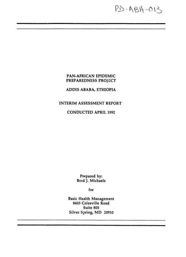 Pan-African epidemic preparedness project -- Addis Ababa, Ethiopia : interim assessment report