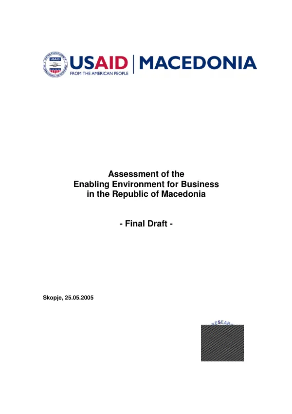 Assessment of the enabling environment for business in the Republic of Macedonia