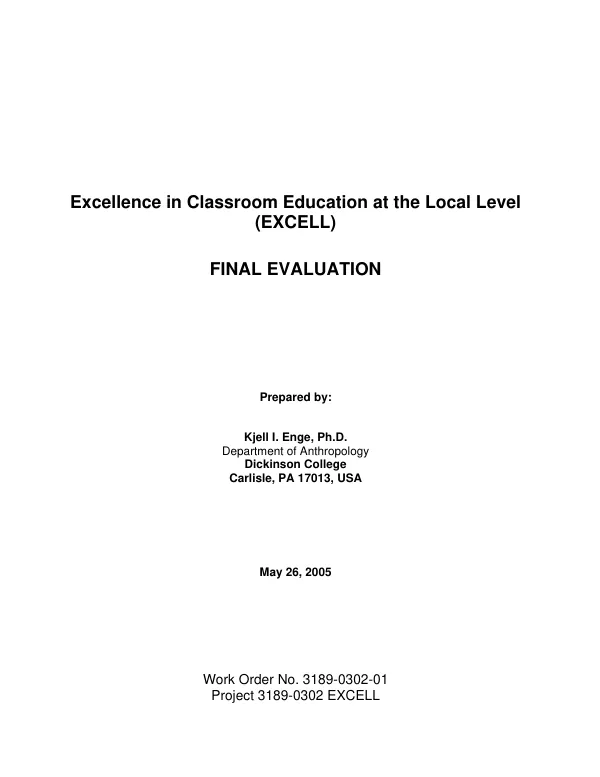 Excellence in classroom education at the local level (EXCELL) : final evaluation