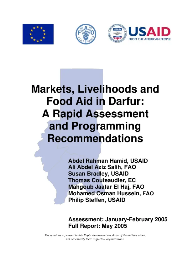 Markets, livelihoods and food aid in Darfur : a rapid assessment and programming recommendations