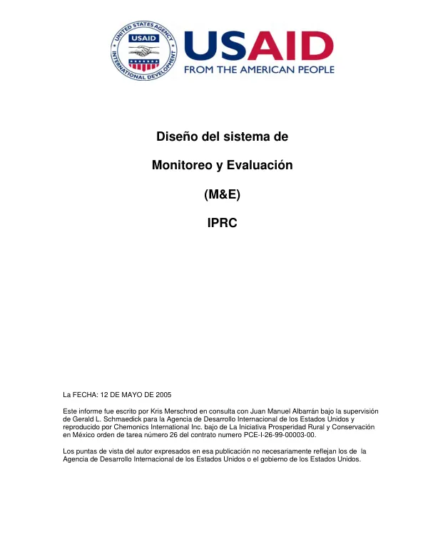 Diseno del sistema de monitoreo y evaluacion (M&E) : IPRC