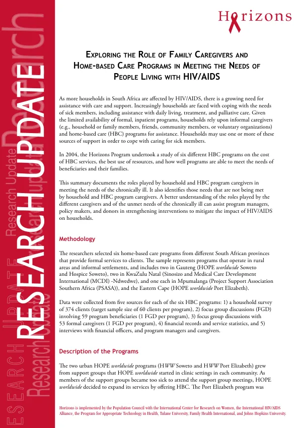 Exploring the role of family caregivers and home-based care programs in meeting the needs of people living with HIV/AIDS