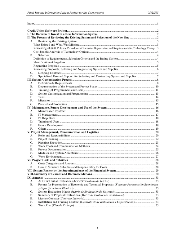 Final report : information system project for the cooperatives