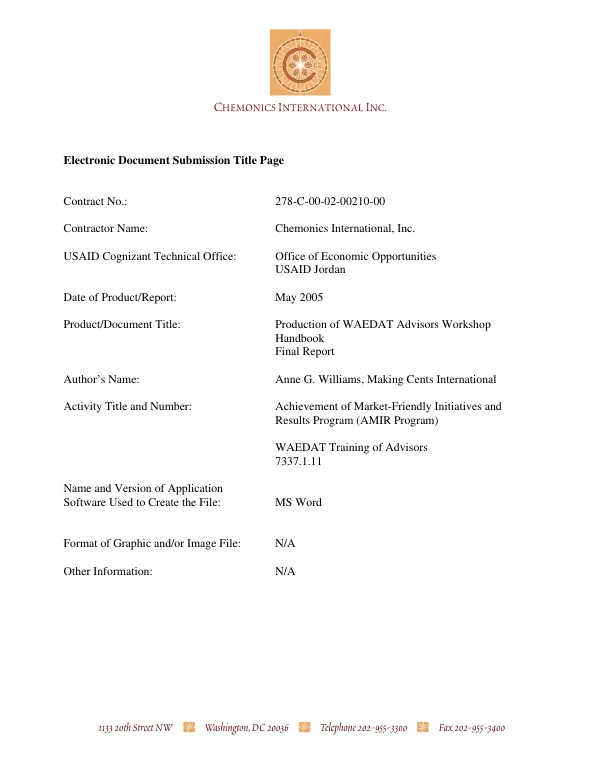 Production of WAEDAT advisors workshop handbook : final report
