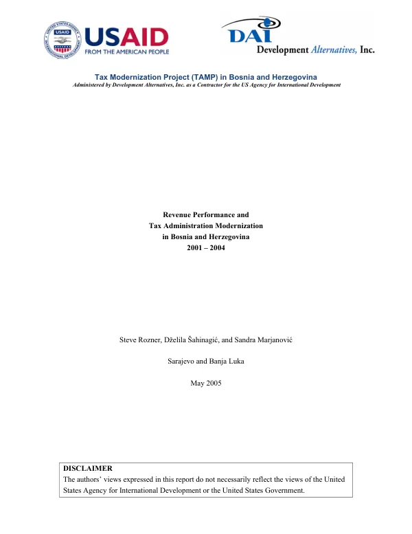 Revenue performance and tax administration modernization in Bosnia and Herzegovina, 2001-2004