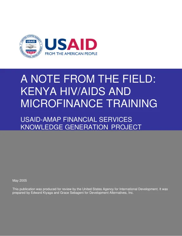 A note from the field : Kenya HIV/AIDS and microfinance training