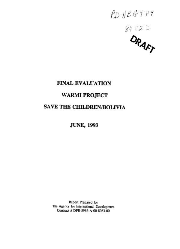 Final evaluation : Warmi project -- Save the Children/Bolivia