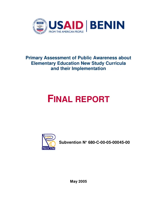 Primary assessment of public awareness about elementary education new study curricula and their implementation : final report