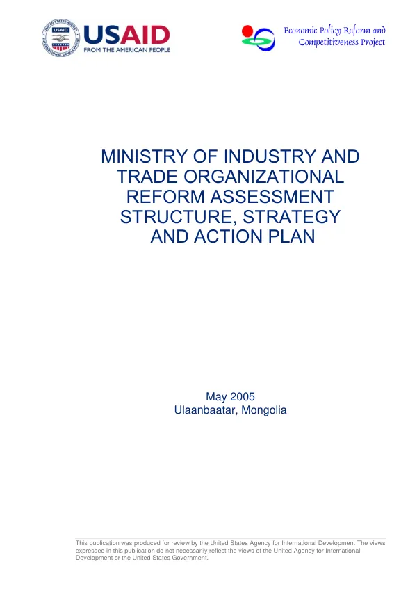 Ministry of Industry and Trade organizational reform assessment stucture, strategy and action plan