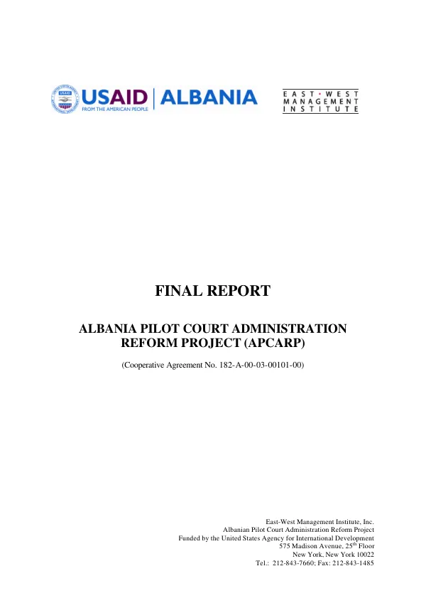 Final report : Albania pilot court administration reform project (APCARP)