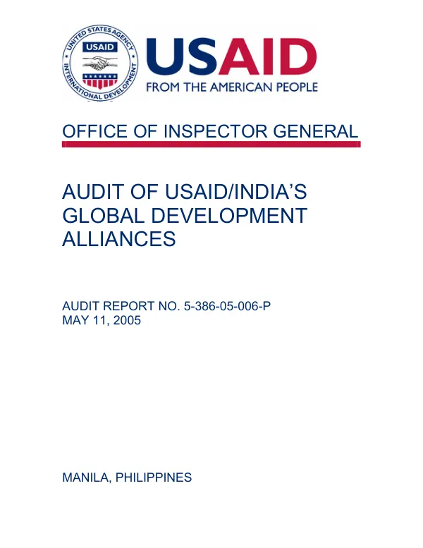 Audit of USAID/India"s global development alliances