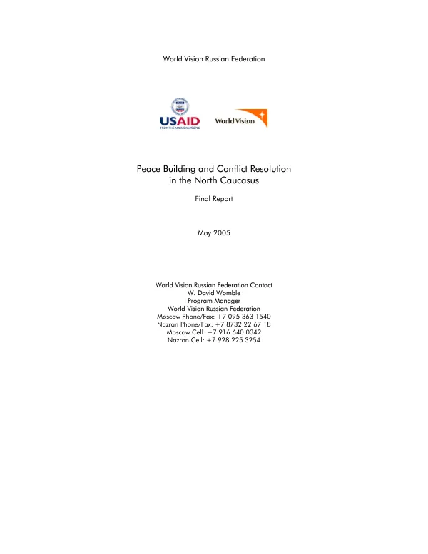 Peace building and conflict resolution in the North Caucasus : final report