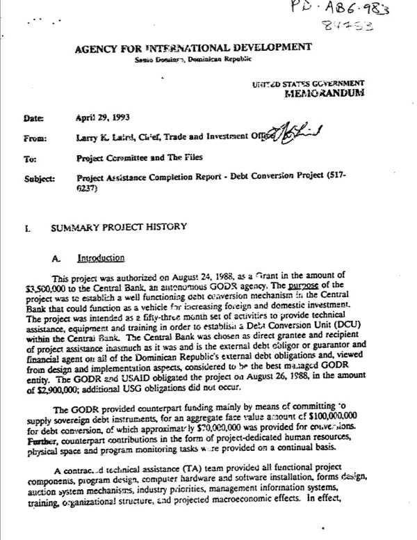 Project assistance completion report - debt conversion project (517-0237)