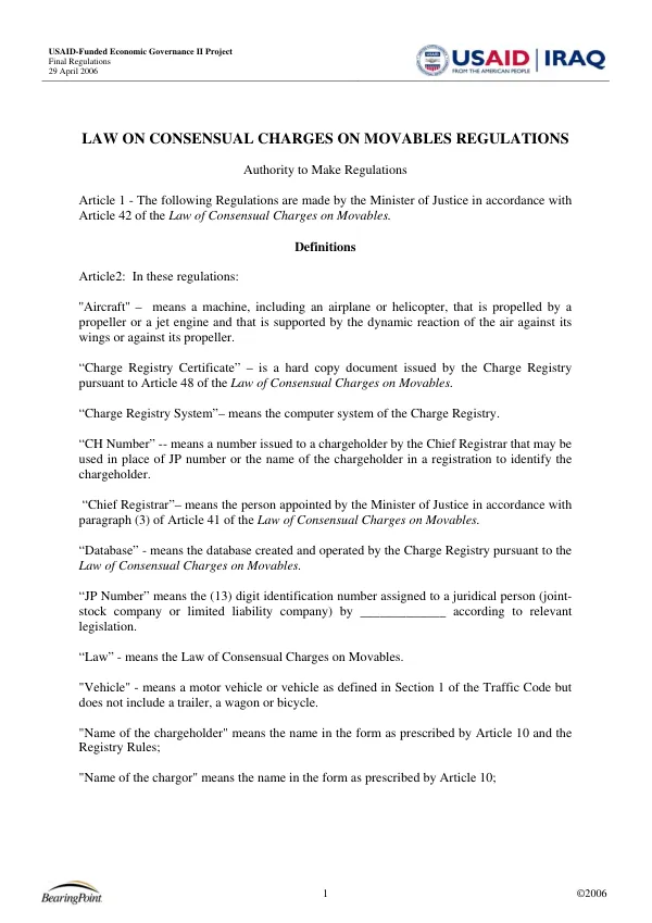 Law on consensual charges on movables regulations