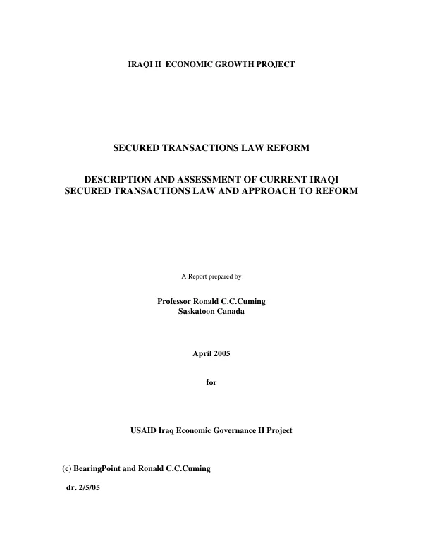 Secured transactions law reform : description and assessment of current Iraqi secured transactions law and approach to reform