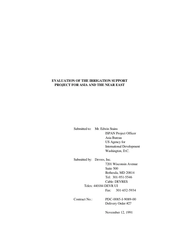 Evaluation of the irrigation support project for Asia and the Near East