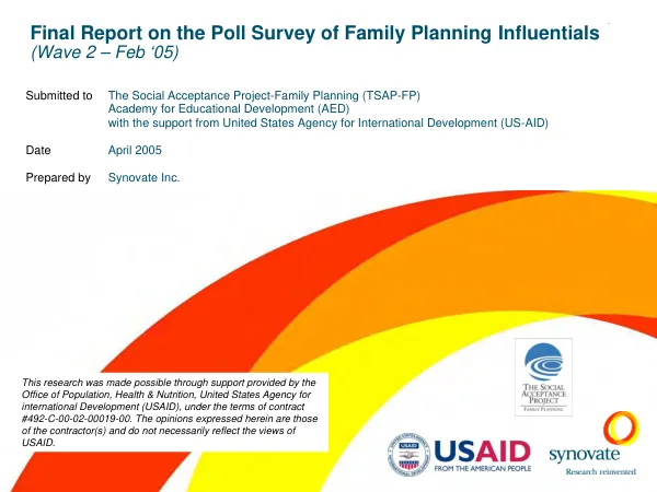 Final report on the poll survey of family planning influentials (wave 2 - Feb "05)