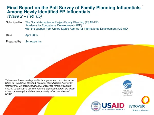 Final report on the poll survey of family planning influentials among newly identified FP influentials (wave 2 - Feb "05)