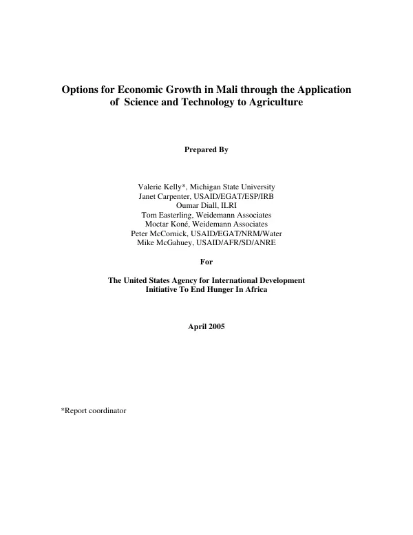 Options for economic growth in Mali through the application of science and technology to agriculture