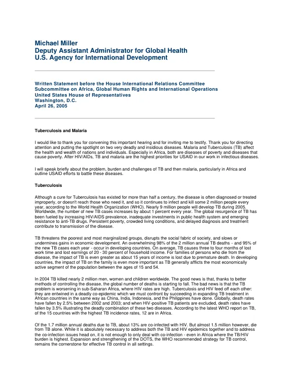 USAID efforts to fight TB and malaria