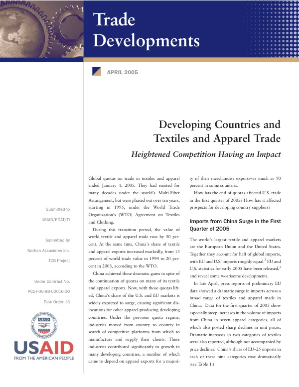 Developing countries and textiles and apparel trade : heightened competition having an impact
