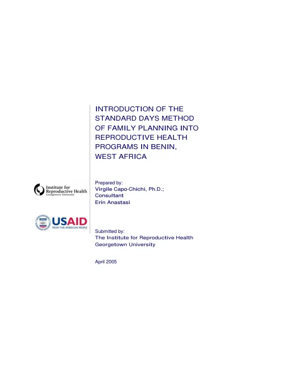 Introduction of the standard days method of family planning into reproductive health programs in Benin, West Africa
