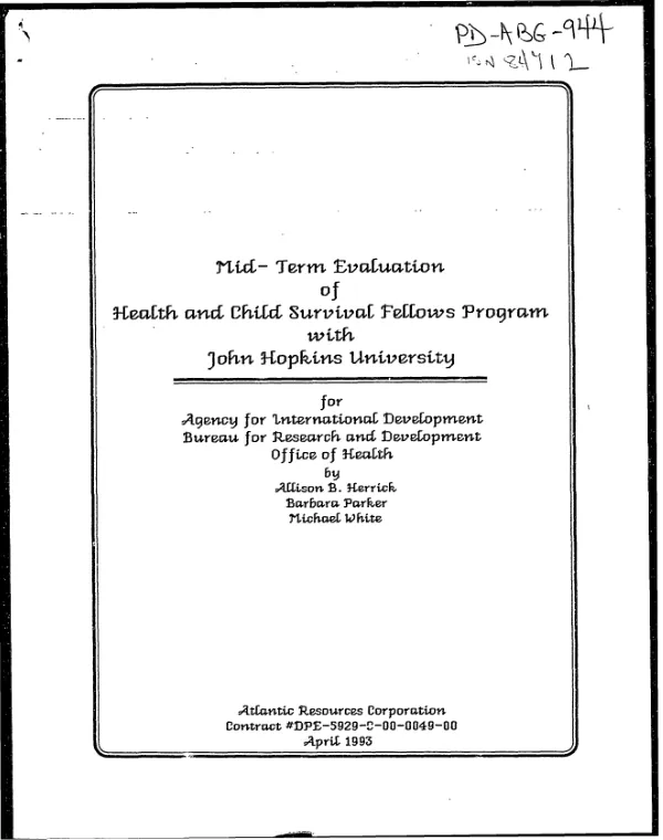 Health and child survival fellows program -- cooperative agreement DPE-5951-A-00-9033 with Johns Hopkins University : mid-term evaluation
