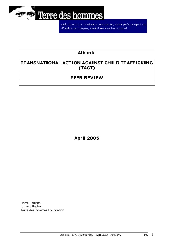 Albania : transnational action against child trafficking (TACT) -- peer review