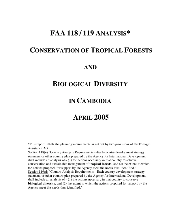 FAA 118/119 analysis : conservation of tropical forests and biological diversity in Cambodia