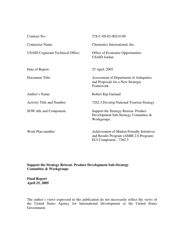 Assessment of Department of Antiquities and proposals for a new strategic framework : final report