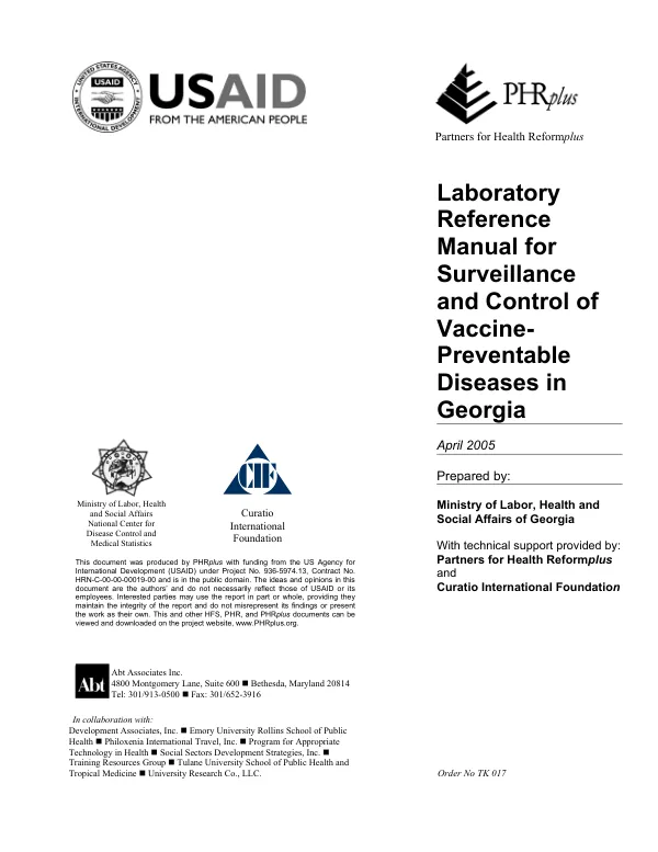 Laboratory reference manual for surveillance and control of vaccine-preventable diseases in Georgia