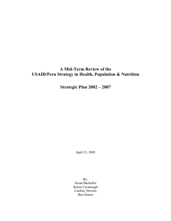 Mid-term review of the USAID/Peru strategy in health, population & nutrition : strategic plan 2002-2007