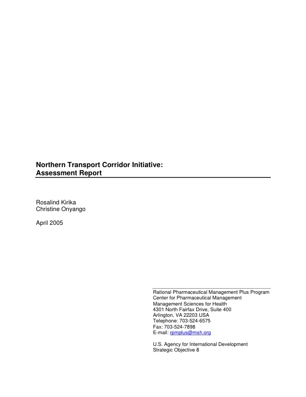 Northern transport corridor initiative : assessment report