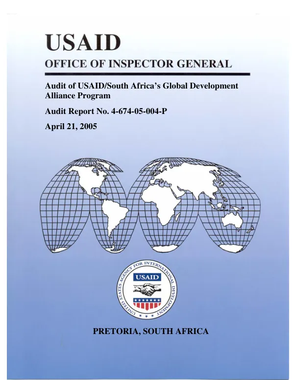 Audit of USAID/South Africa"s global development alliance program