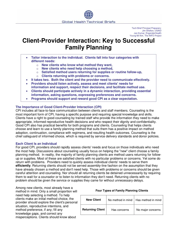 Client-provider interaction : key to successful family planning