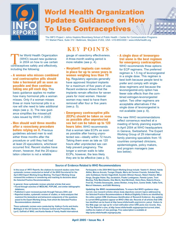 World Health Organization updates on how to use contraceptives