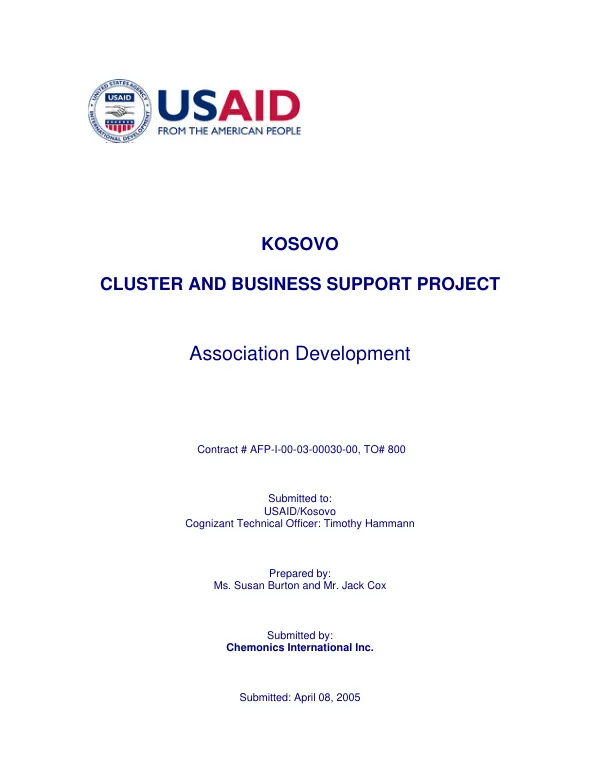 Kosovo cluster and business support project : association development