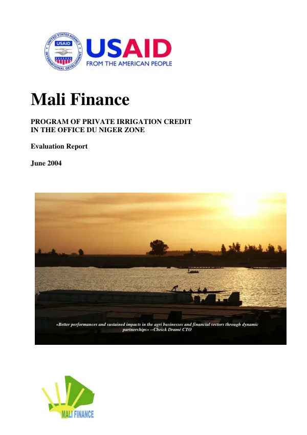 Program of private irrigation credit in the Office du Niger zone : evaluation report