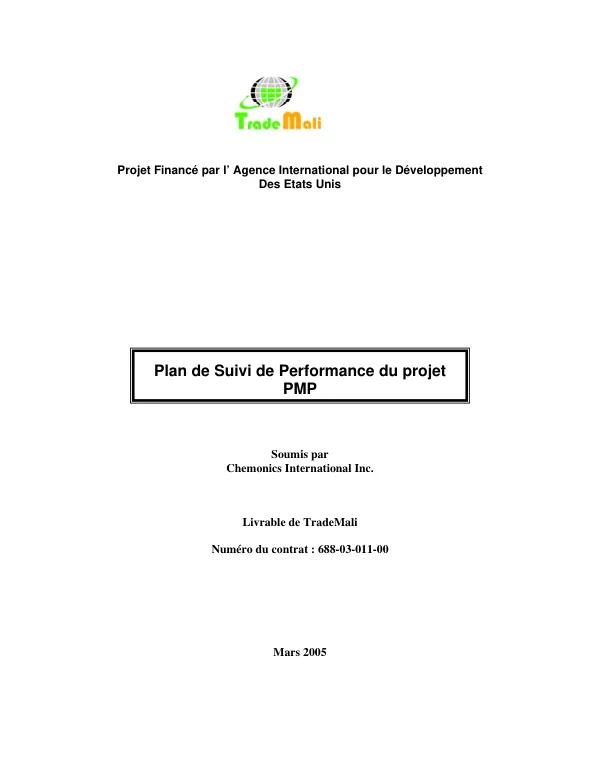 TradeMali : plan de suivi de performance du projet, PMP 4