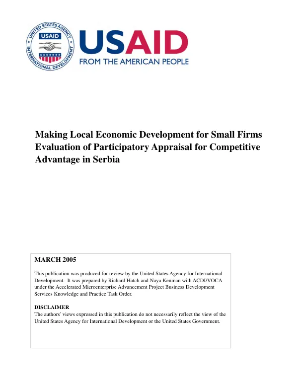 Making local economic development for small firms : evaluation of participatory appraisal for competitive advantage in Serbia