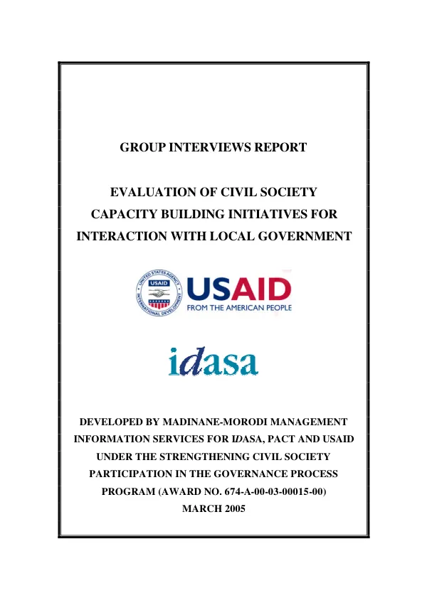 Group interviews report : evaluation of civil society capacity building initiatives for interaction with local government